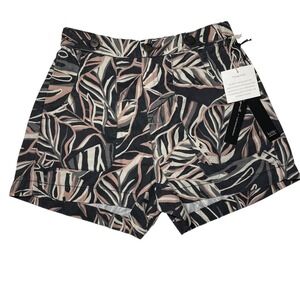 Nicole Miller Size 4 (Small) Women's Shorts Black & Blush Tropical Leaf Print Sh